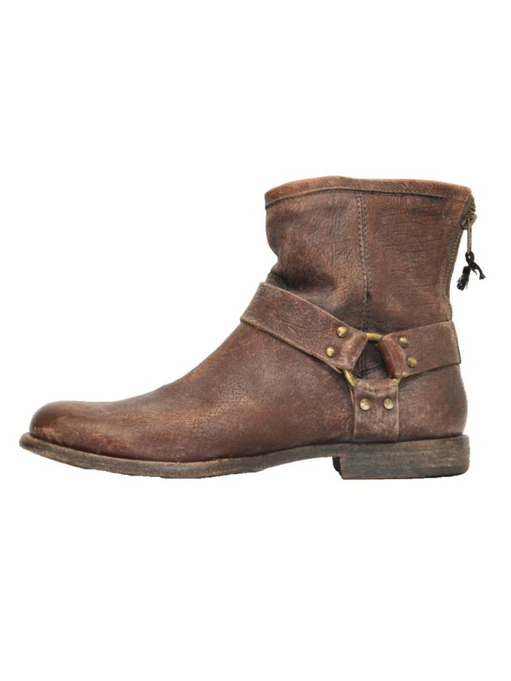 New! Frye Phillip Harness 87873 Mens Brown Tumbled Leather Zip Boots 8.5 D DD562 - Picture 2 of 7